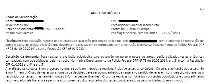 Modelo de laudo psicológico - Identificação e descrição da demanda